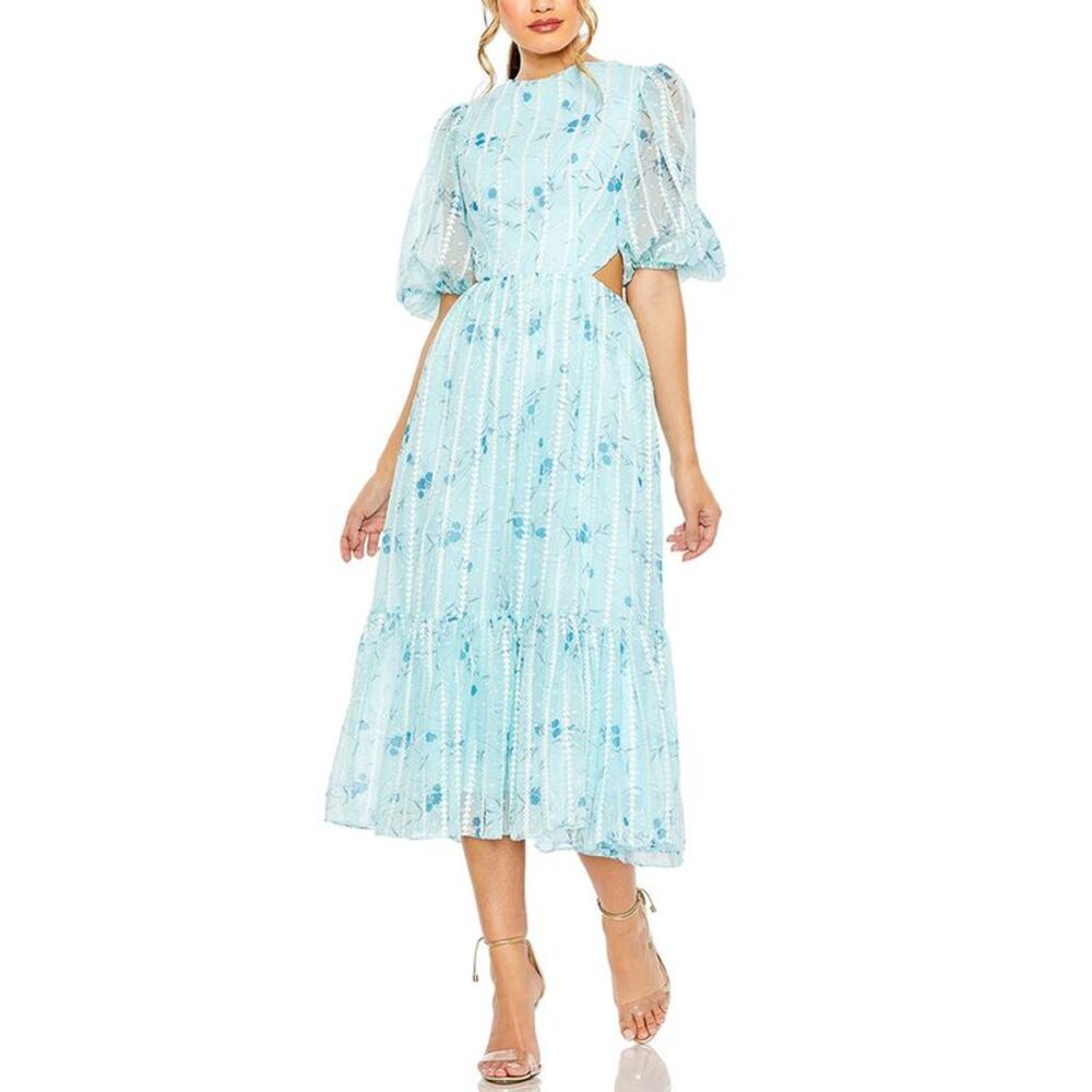 Mac Duggal Light Blue Floral Mini Dress